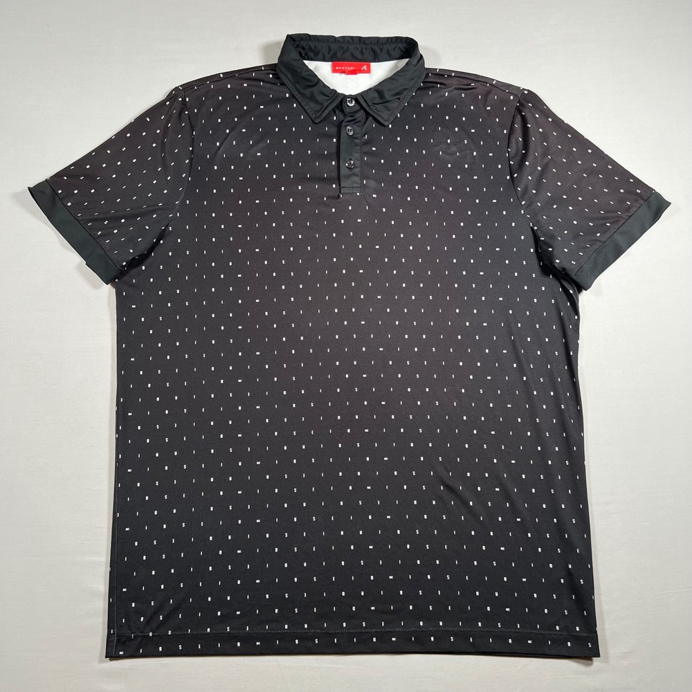 Redvanly Mens Birdies Spellout Print Golf Polo Shirt Black L Performance Stretch